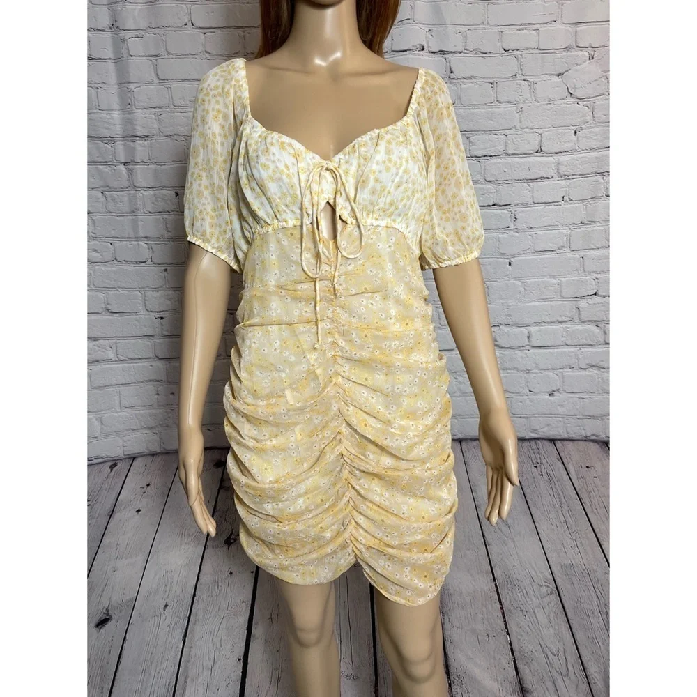New Free People Tea Yellow Floral Tessa Dress Size M